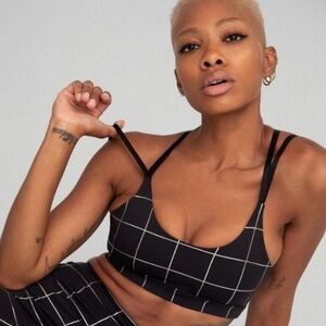 Good American Metallic Graphic Plaid Double Strap Sports Bra New